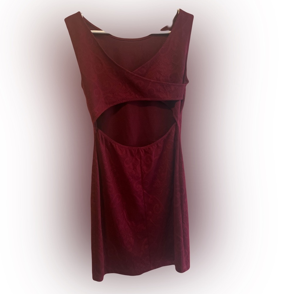 Burgundy open back mini dress